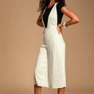 Zoee black and white striped culotte overalls